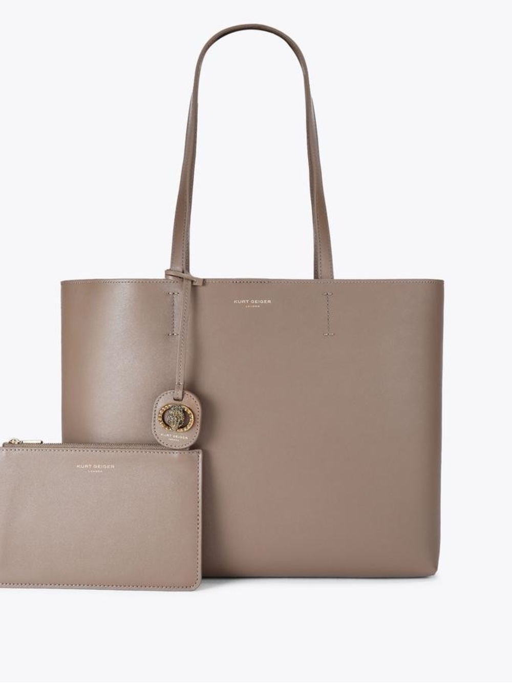 Kurt Geiger Taupe/Beige Leather Tote with Gold Emblem